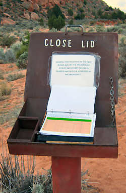 Trailregister am Wire Pass Trailhead
