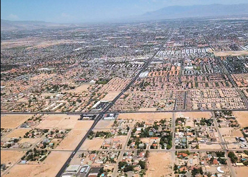 Rckflug, Start, Blick auf Las Vegas